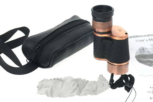 pilelistore 6X24 Baıgısh Askeri Tarzi Pirinç Ve Deri Kaplamalı Deri Çantalı Monocular Dürbün Princ