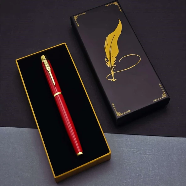 pilelistore Tüylü Kalem Motif Kutulu Kırmızı Roller Kalem