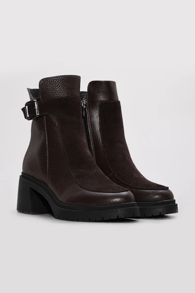 Hakiki Deri Kürklü  Kadın Kalın Topuklu Bot 217KZA51-03 - Resim 9