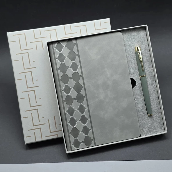 pilelistore Kutulu Gri Defter Ve Metal Kalem Seti ürün görseli