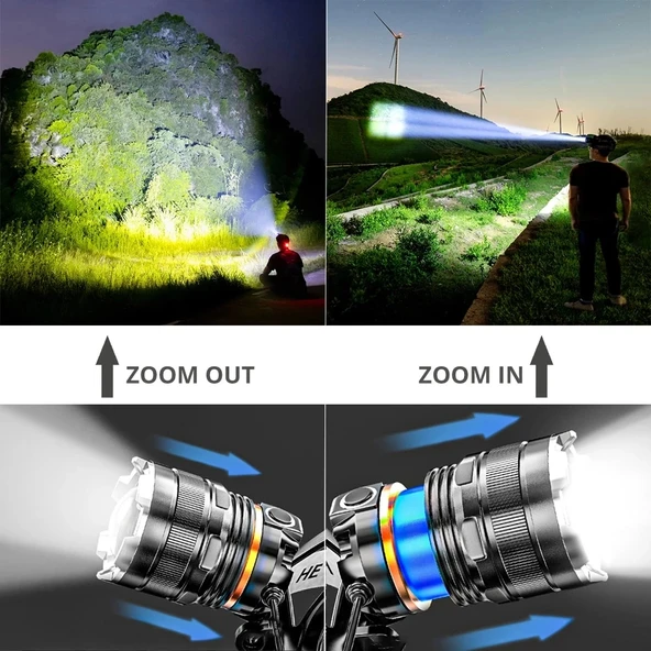 pilelistore PeakStar PS-8002 Sensörlü Zoomlu Profesyonel Şarjlı Kafa Lambası - Resim 4