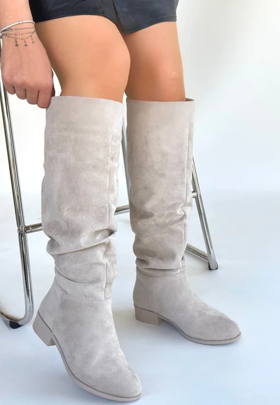 Winda Bej Süet Körüklü Çizme - Resim 2