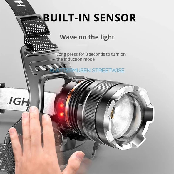 pilelistore PeakStar PS-8002 Sensörlü Zoomlu Profesyonel Şarjlı Kafa Lambası - Resim 2