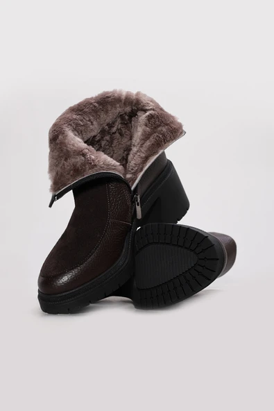 Hakiki Deri Kürklü  Kadın Kalın Topuklu Bot 217KZA51-03 - Resim 8