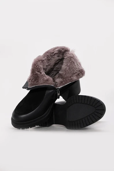 Hakiki Deri Kürklü  Kadın Kalın Topuklu Bot 217KZA51-03 - Resim 3