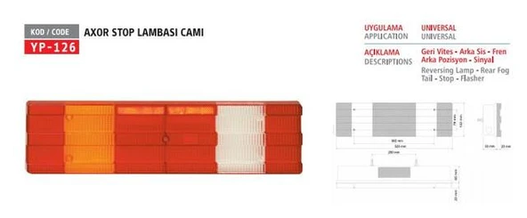 Mercedes Truck Stop Lambası Camı Sag - Sol Mercedes Actros / Axor / Axor II / Actros Mp2-Mp3 / (7 Fonsıyonlu) - Yuceplast Yp-126 ürün görseli