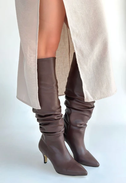 Zelya Kahverengi Cilt Topuklu Çizme ürün görseli 1