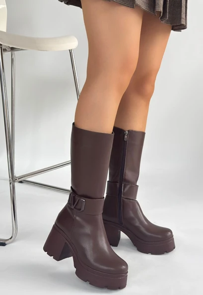 Moki Kahverengi Cilt Topuklu Çizme - Resim 2