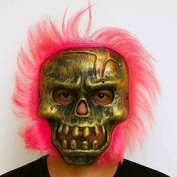 pilelistore Wild Skull - Bakır Kafatası Pembe Saçlı İskelet Maske ürün görseli 1