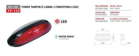 Unıversal Truck İz Lambası Tampon 2 Fonksıyon Ledli Kirimizi Beyaz - Yuceplast Yp-130 ürün görseli