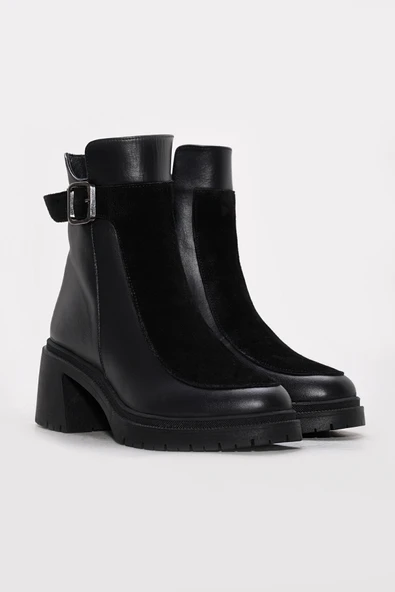 Hakiki Deri Kürklü  Kadın Kalın Topuklu Bot 217KZA51-03 - Resim 4