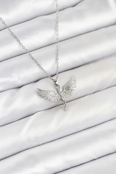 316L Çelik Zincir Gümüş Renk Melek Model Kadın Kolye ürün görseli
