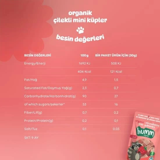 Humm Organik Çilekli Glutensiz Vegan Mini Küpler 30 Gr - 5