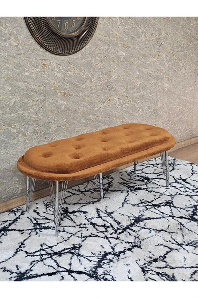 Ufo Oturak Bench - Krom Kaplama Telli Ayak - Oturak - Bench - Puf - Yatak Ucu Pufu Turuncu Renk 100 x 50 Boyut/Ebat