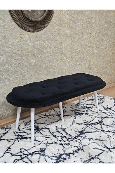 Ufo Oturak Bench - Beyaz Boyalı Sivriltme Ayak - Oturak - Bench - Puf - Yatak Ucu Pufu Siyah Renk 100 x 50 Boyut/Ebat ürün görseli 1