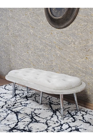 Ufo Oturak Bench - Krom Kaplama Sivriltme Ayak - Oturak - Bench - Puf - Yatak Ucu Pufu Krem Renk 100 x 50 Boyut/Ebat - 4