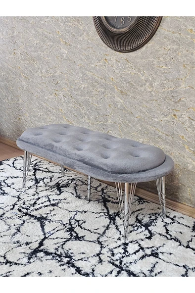 Ufo Oturak Bench - Krom Kaplama Telli Ayak - Oturak - Bench - Puf - Yatak Ucu Pufu Gri Renk 100 x 50 Boyut/Ebat - Resim 4