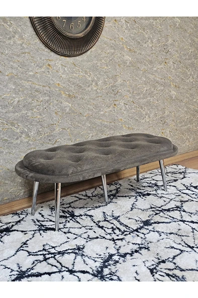 Ufo Oturak Bench - Krom Kaplama Sivriltme Ayak - Oturak - Bench - Puf - Yatak Ucu Pufu Kahverengi Renk 100 x 50 Boyut/Ebat