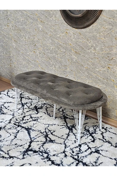 Ufo Oturak Bench - Beyaz Boyalı Telli Ayak - Oturak - Bench - Puf - Yatak Ucu Pufu Kahverengi Renk 100 x 50 Boyut/Ebat - Resim 4