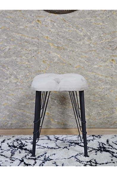 Kare Siyah Boyalı Telli Ayaklı Tabure - Oturak - Bar Taburesi - Ayaklı Tabure Krem Renk 33 x 48 Boyut/Ebat - Resim 2