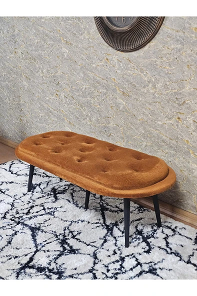 Ufo Oturak Bench - Siyah Boyalı Sivriltme Ayak - Oturak - Bench - Puf - Yatak Ucu Pufu Turuncu Renk 100 x 50 Boyut/Ebat - Resim 4