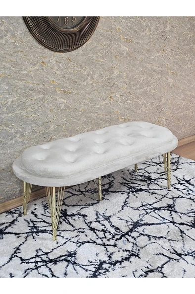 Ufo Oturak Bench - Gold Kaplama Telli Ayak - Oturak - Bench - Puf - Yatak Ucu Pufu Krem Renk 100 x 50 Boyut/Ebat ürün görseli