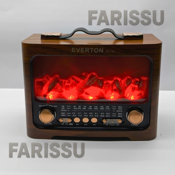 RT-733 Şömine Görünümlü Nostaljik Bluetoothlu Radyo - USB/TF/MP3 Destekli Şarjlı Müzik Kutusu - 7