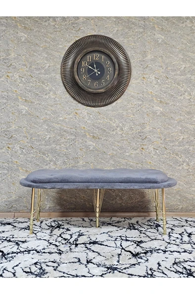 Ufo Oturak Bench - Gold Kaplama Telli Ayak - Oturak - Bench - Puf - Yatak Ucu Pufu Gri Renk 100 x 50 Boyut/Ebat - Resim 3
