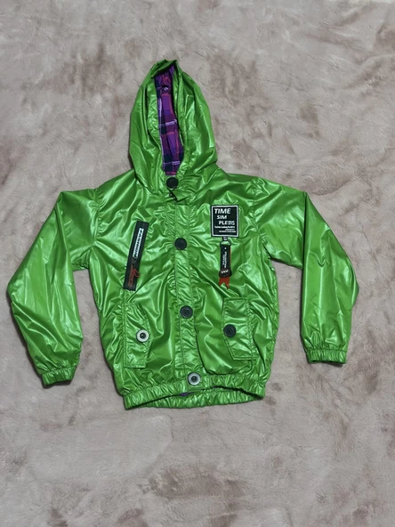 2-8 yaş arası erkek çocuk kapşonlu astarlı mont yağmurluk bennetton yeşil - Resim 2