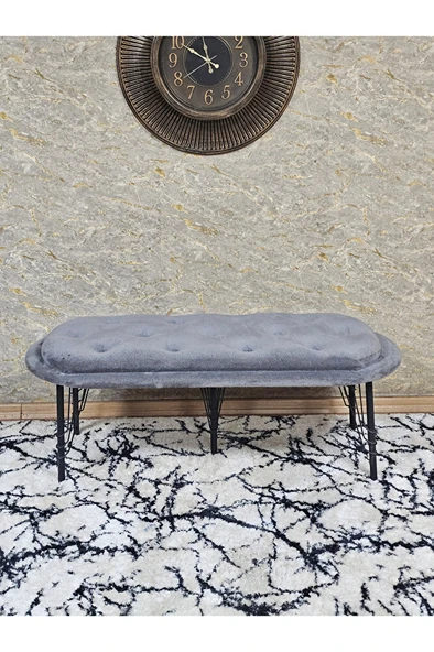 Ufo Oturak Bench - Siyah Boyalı Telli Ayak - Oturak - Bench - Puf - Yatak Ucu Pufu Gri Renk 100 x 50 Boyut/Ebat - 2