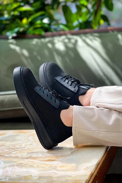 KB-116 Kuback Siyah Siyah Taban Bağcıklı Triko Günlük Erkek Ayakkabı - Resim 2