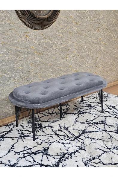 Ufo Oturak Bench - Siyah Boyalı Telli Ayak - Oturak - Bench - Puf - Yatak Ucu Pufu Gri Renk 100 x 50 Boyut/Ebat