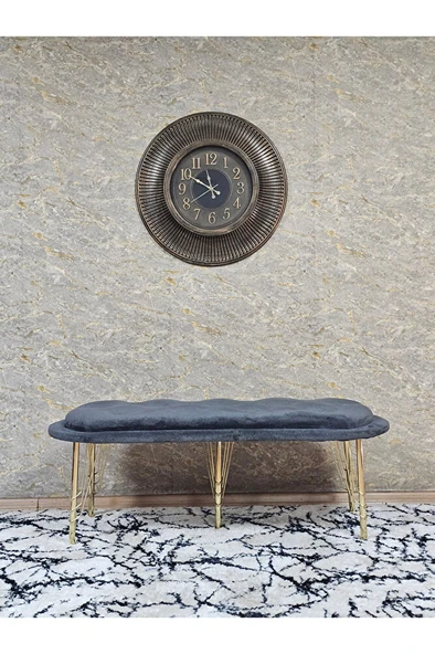 Ufo Oturak Bench - Gold Kaplama Telli Ayak - Oturak - Bench - Puf - Yatak Ucu Pufu Füme Renk 100 x 50 Boyut/Ebat - Resim 3