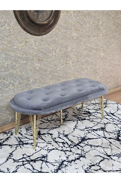 Ufo Oturak Bench - Gold Kaplama Telli Ayak - Oturak - Bench - Puf - Yatak Ucu Pufu Gri Renk 100 x 50 Boyut/Ebat ürün görseli