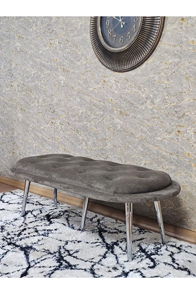 Ufo Oturak Bench - Krom Kaplama Sivriltme Ayak - Oturak - Bench - Puf - Yatak Ucu Pufu Kahverengi Renk 100 x 50 Boyut/Ebat - 4