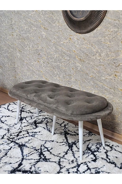 Ufo Oturak Bench - Beyaz Boyalı Sivriltme Ayak - Oturak - Bench - Puf - Yatak Ucu Pufu Kahverengi Renk 100 x 50 Boyut/Ebat - Resim 4