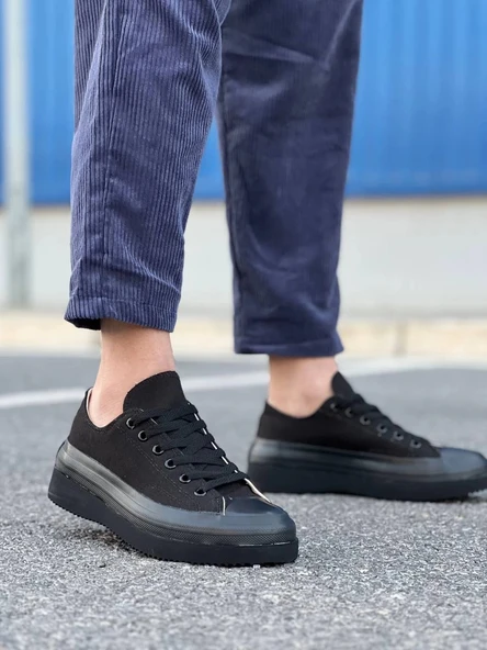 KB-CX-3 Kuback Kısa Siyah Keten Siyah Yüksek Taban Spor Ayakkabı ürün görseli 1