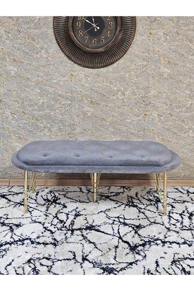 Ufo Oturak Bench - Gold Kaplama Telli Ayak - Oturak - Bench - Puf - Yatak Ucu Pufu Gri Renk 100 x 50 Boyut/Ebat - Resim 2