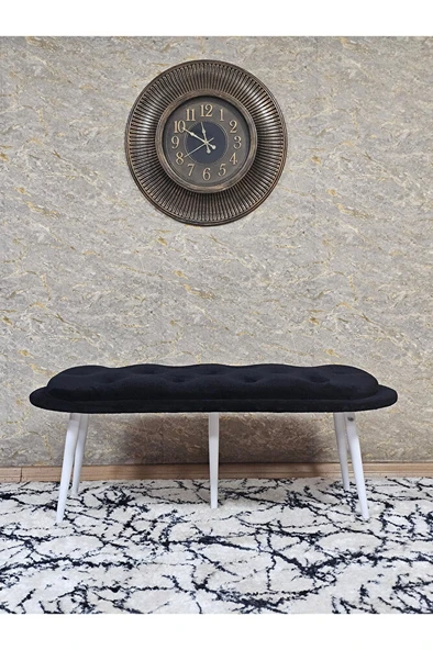 Ufo Oturak Bench - Beyaz Boyalı Sivriltme Ayak - Oturak - Bench - Puf - Yatak Ucu Pufu Siyah Renk 100 x 50 Boyut/Ebat - Resim 3