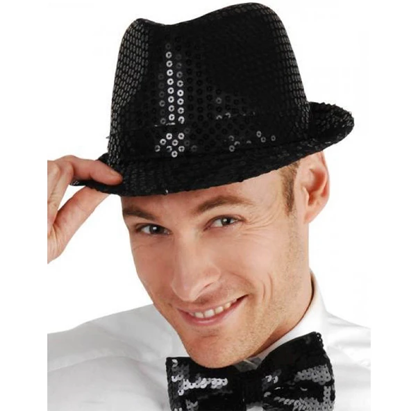 Disko Star Siyah Payetli Fötr Şapka Yetişkin Boy ürün görseli 1