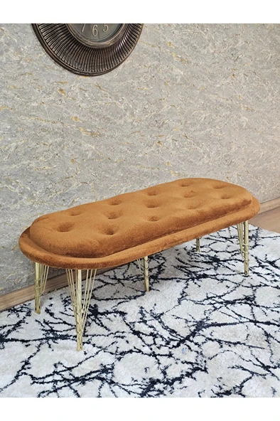 Ufo Oturak Bench - Gold Kaplama Telli Ayak - Oturak - Bench - Puf - Yatak Ucu Pufu Turuncu Renk 100 x 50 Boyut/Ebat ürün görseli