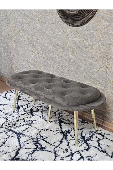 Ufo Oturak Bench - Gold Kaplama Sivriltme Ayak - Oturak - Bench - Puf - Yatak Ucu Pufu Kahverengi Renk 100 x 50 Boyut/Ebat - Resim 4