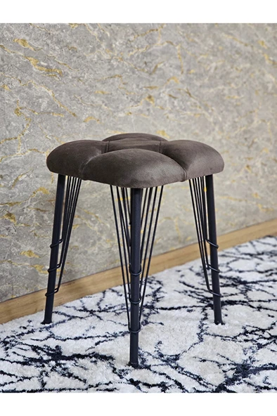 Kare Siyah Boyalı Telli Ayaklı Tabure - Oturak - Bar Taburesi - Ayaklı Tabure Kahverengi Renk 33 x 48 Boyut/Ebat ürün görseli