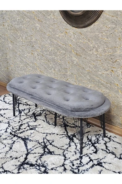 Ufo Oturak Bench - Siyah Boyalı Telli Ayak - Oturak - Bench - Puf - Yatak Ucu Pufu Gri Renk 100 x 50 Boyut/Ebat - 4