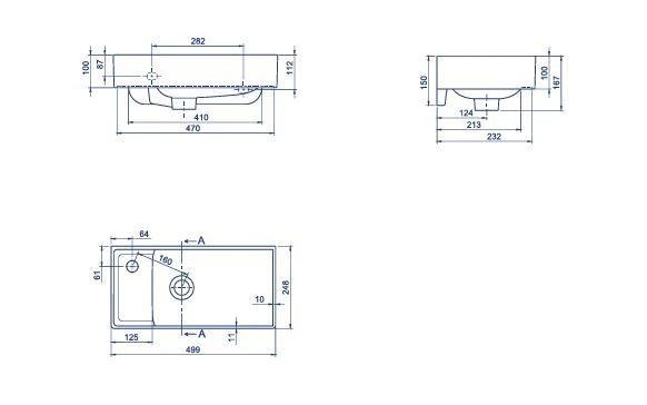 Turkuaz Sharp Etajer Uyumlu Lavabo 50*25 cm (Soldan Batarya Delikli) - Resim 3