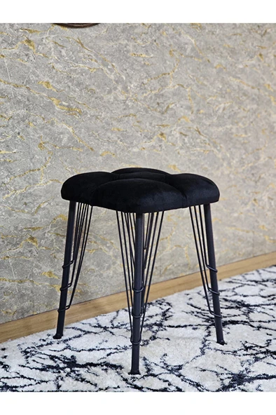 Kare Siyah Boyalı Telli Ayaklı Tabure - Oturak - Bar Taburesi - Ayaklı Tabure Siyah Renk 33 x 48 Boyut/Ebat ürün görseli