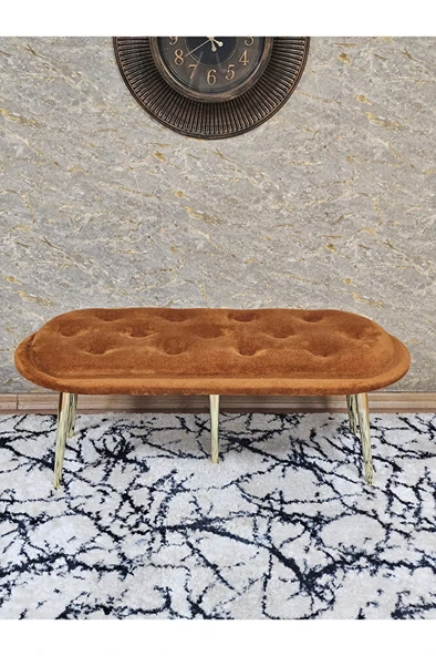 Ufo Oturak Bench - Gold Kaplama Sivriltme Ayak - Oturak - Bench - Puf - Yatak Ucu Pufu Turuncu Renk 100 x 50 Boyut/Ebat - Resim 2