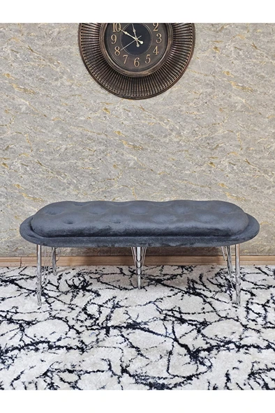 Ufo Oturak Bench - Krom Kaplama Telli Ayak - Oturak - Bench - Puf - Yatak Ucu Pufu Füme Renk 100 x 50 Boyut/Ebat - Resim 2