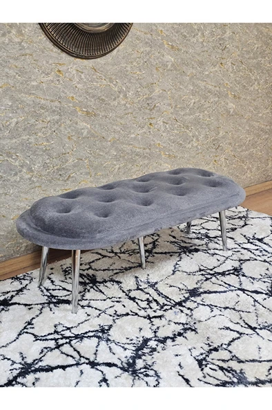 Ufo Oturak Bench - Krom Kaplama Sivriltme Ayak - Oturak - Bench - Puf - Yatak Ucu Pufu Gri Renk 100 x 50 Boyut/Ebat ürün görseli