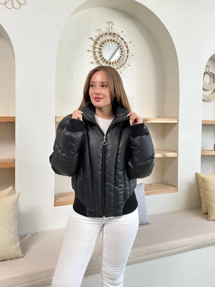 Puffer kısa mont siyah st25534 - Resim 4
